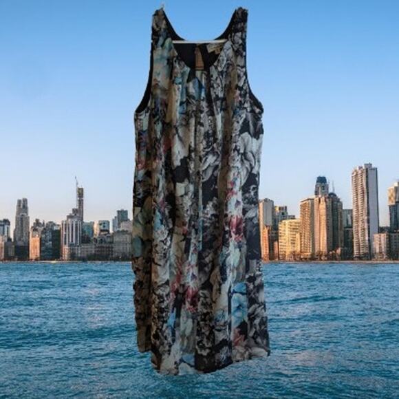 Signature by Robbie B medium sleeveless lined chiffon floral spring/summer dress - Picture 1 of 1